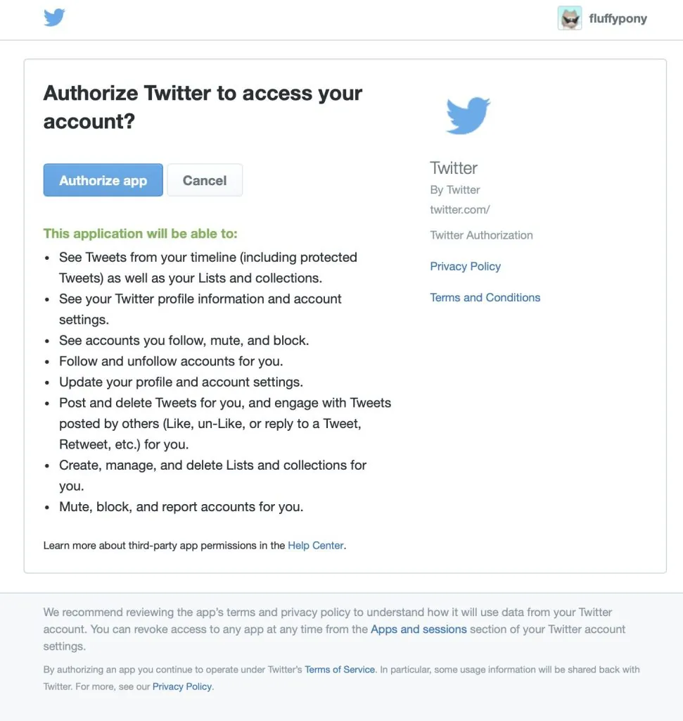 偽のアプリに接続しようとしている本物のTwitter画面